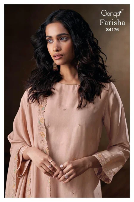 Farisha 4176 By Ganga Bemberg Silk Designer Salwar Suits Exporters In India
